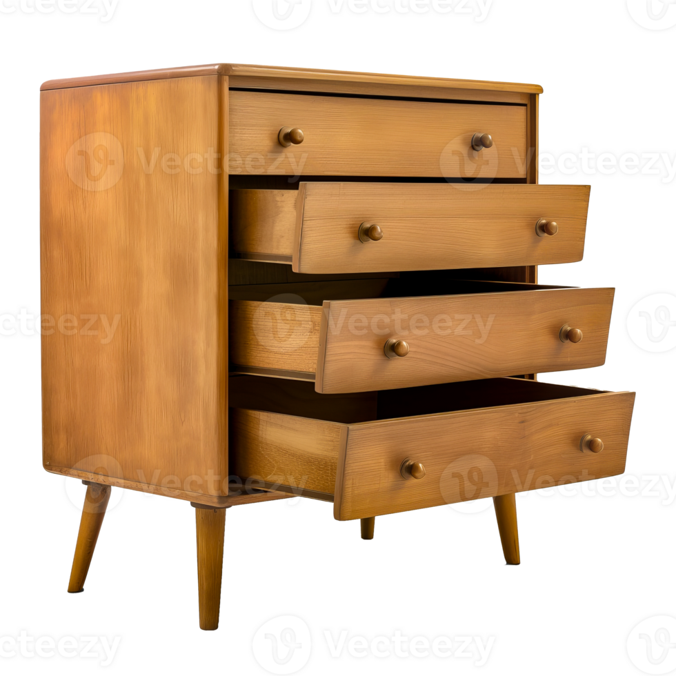 Realistic Wooden Dresser with Open Drawers High-Quality Detailed Furniture Image cut out on transparent background png