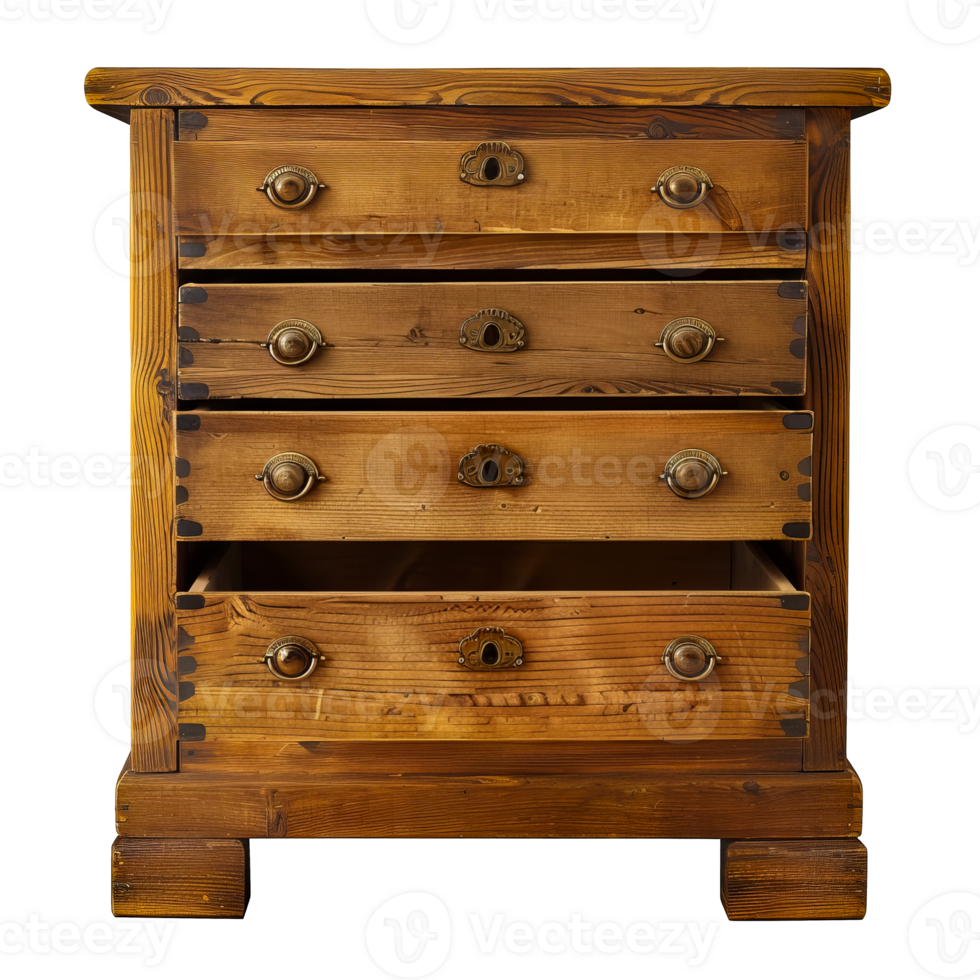 Realistic Wooden Dresser with Open Drawers High-Quality Detailed Furniture Image cut out on transparent background png