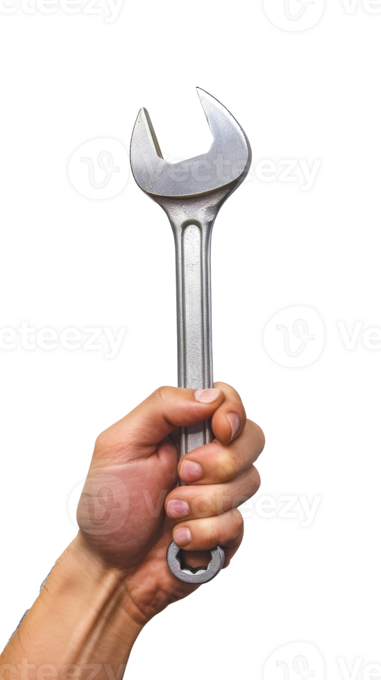 Hand holding adjustable wrench, DIY and repair tool concept, png