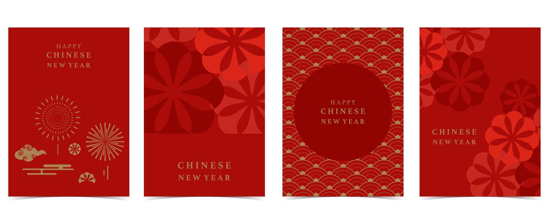 Happy Chinese New Year on red background with firework,lantern.Editable illustration for vertical A4 design vector