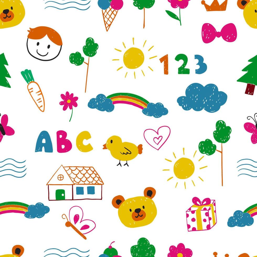 kid scribble seamless pattern background. illustration for square fabric and tile vector