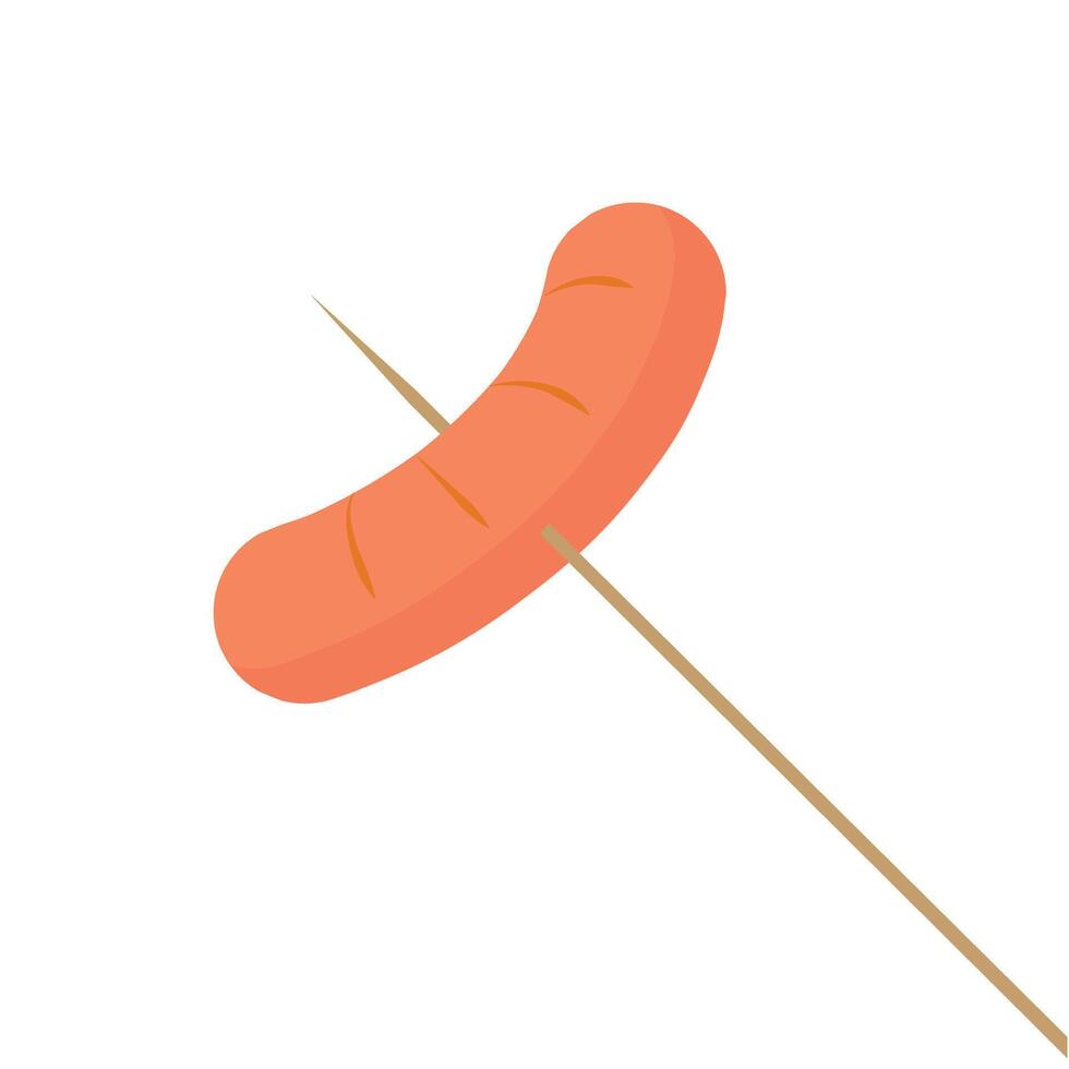 Fried sausage on the barbecue, grilled, skewered on a wooden toothpick vector