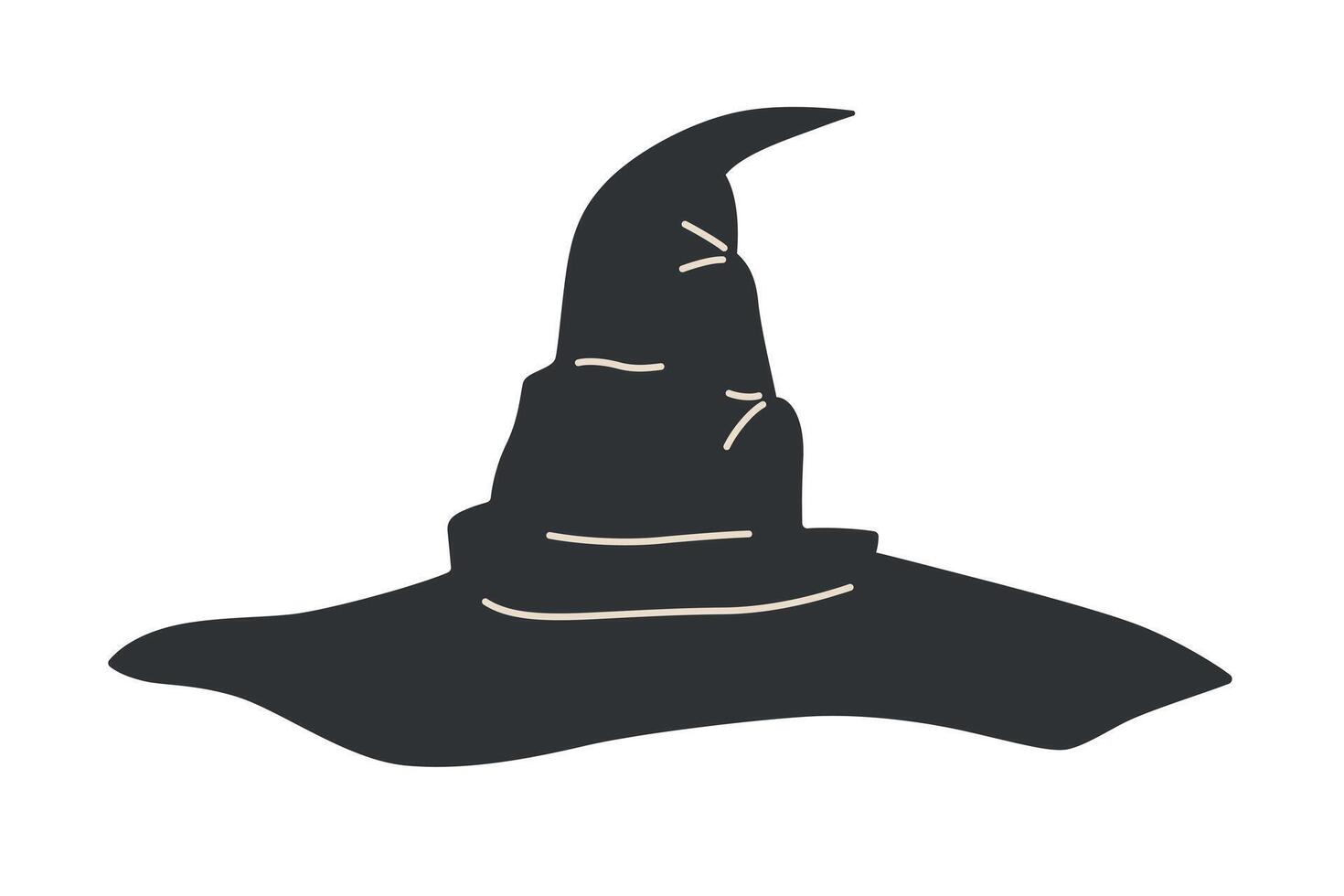 Witch hat icon, illustration of black pointed hat for Halloween parties, costume celebrations, traditional witchcraft accessory, spooky doodle for autumn holidays, isolated colored clipart vector