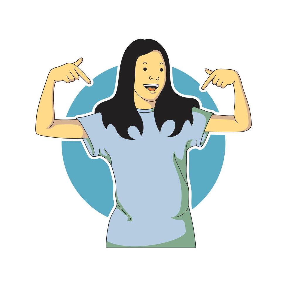 a woman was pointing with both forefingers at herself vector
