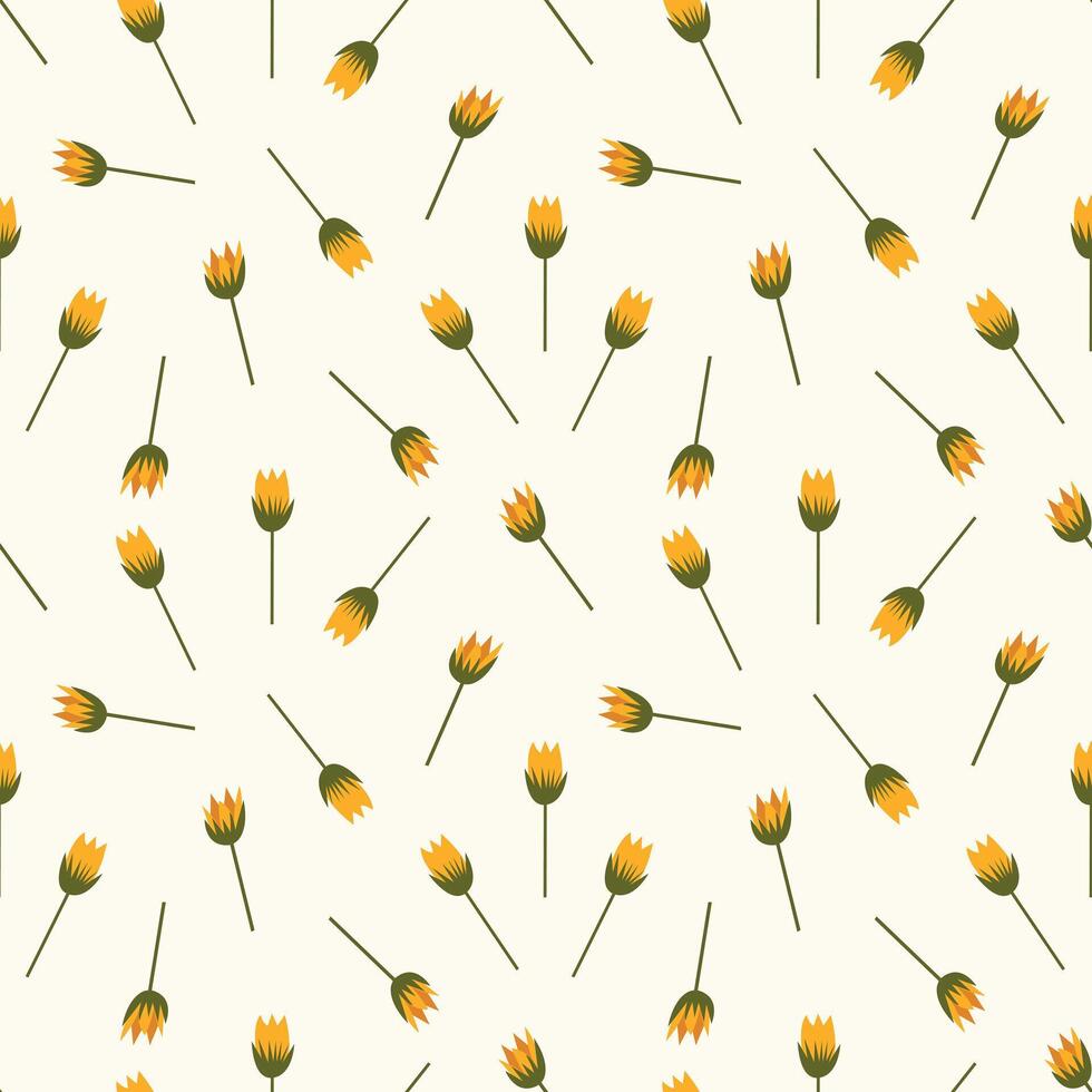 Seamless pattern of yellow flowers with green stems. Illustration cute and gentle vector