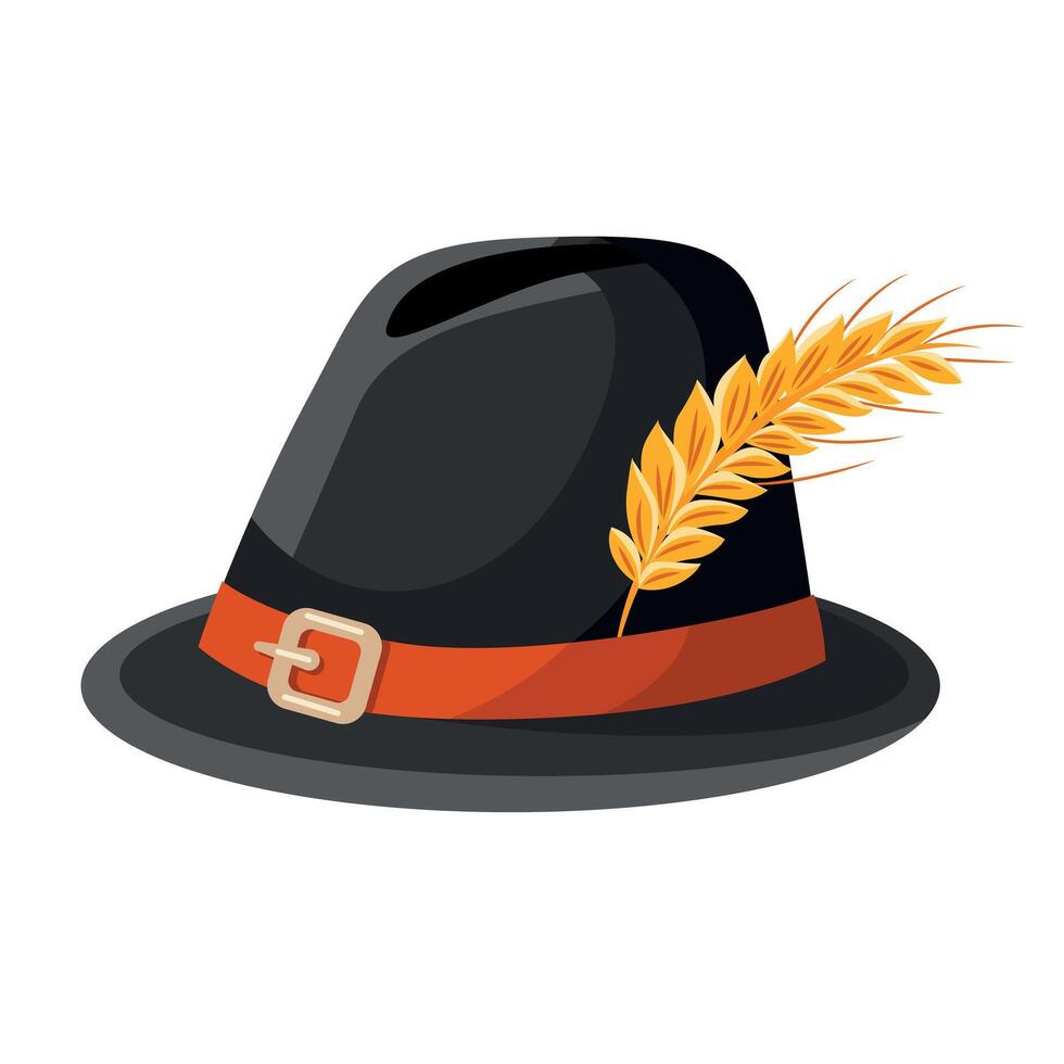 Black hat with an ear of wheat on top. vector