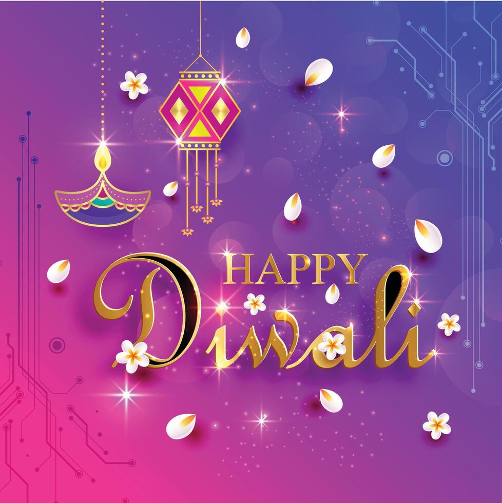 Happy Diwali Festival, India Festival with white flowers shining light Background vector