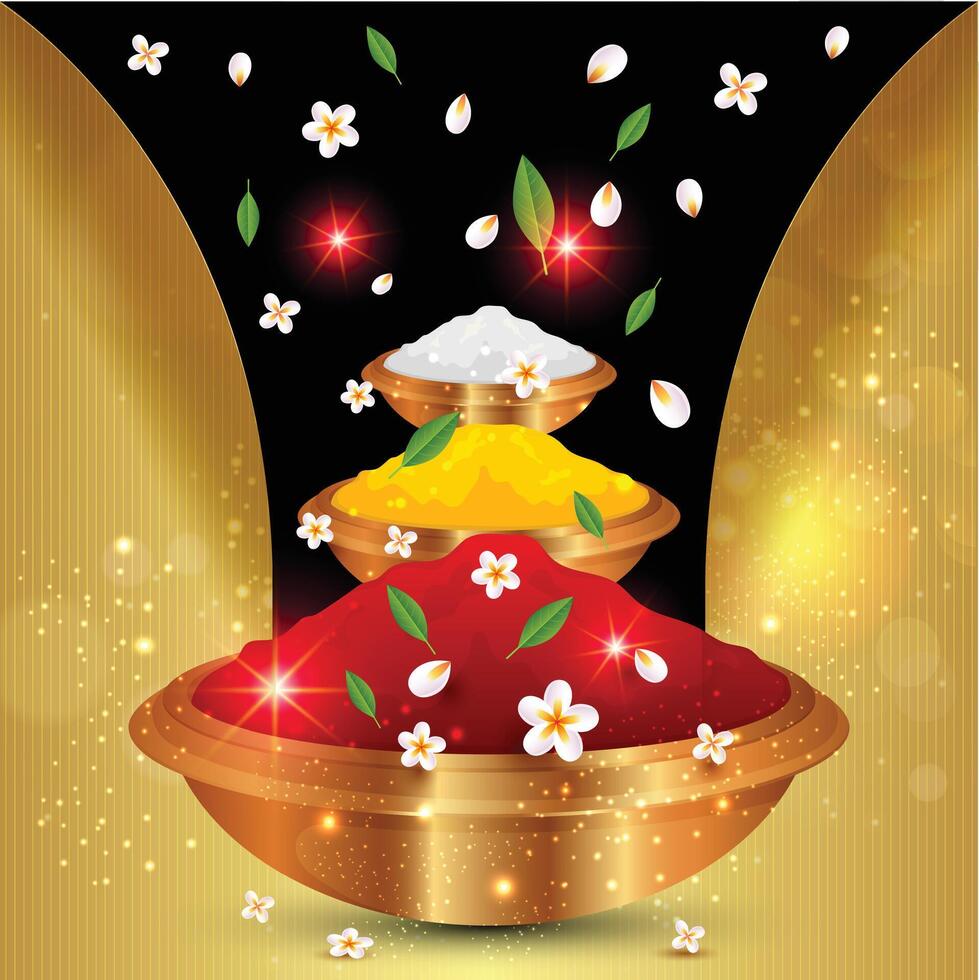 Color bowl, yellow with white flowers Red sindur vector