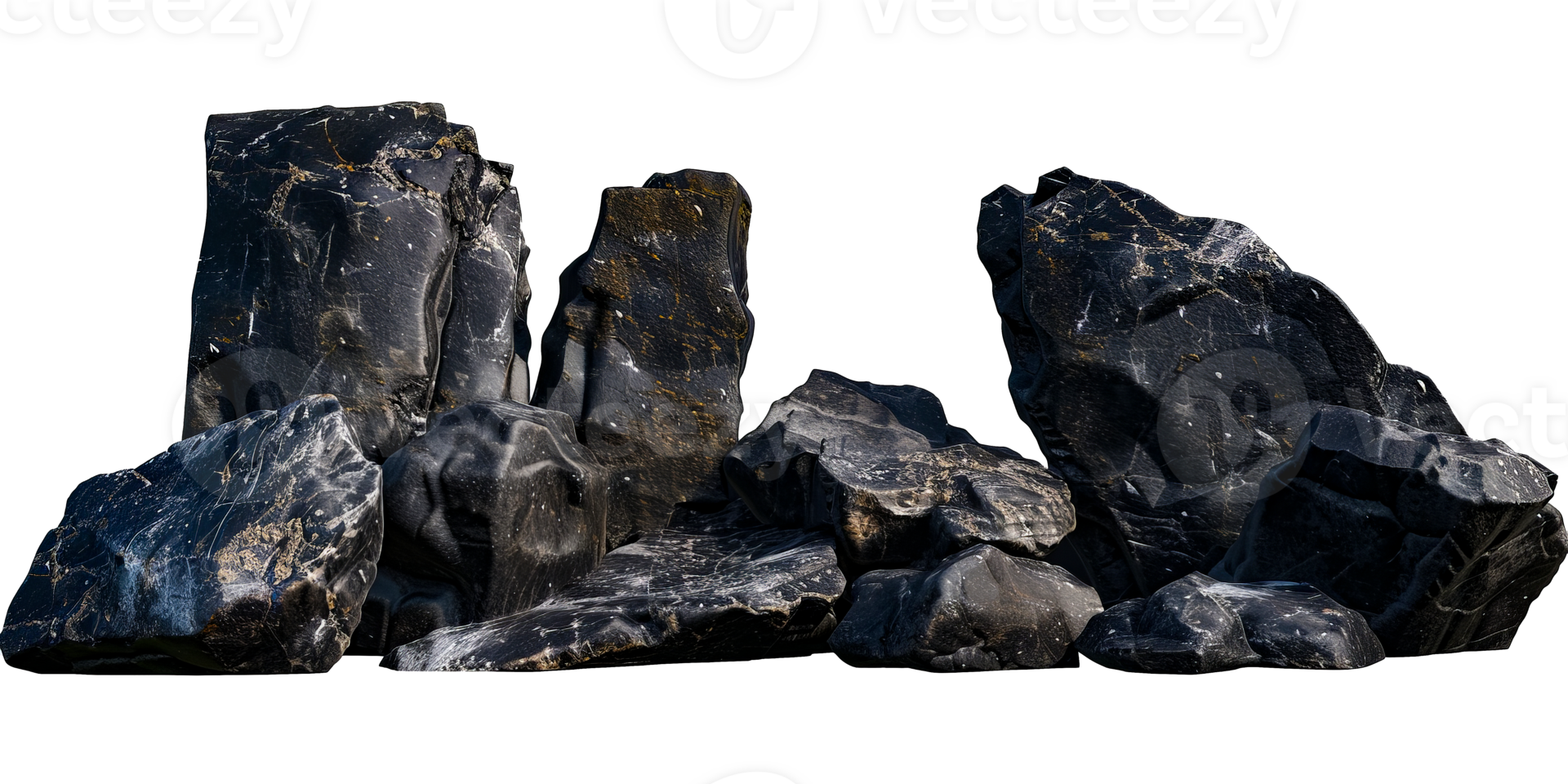 Large pile of natural slate rocks in various shapes and sizes, ideal for landscaping and construction projects cut out on transparent background png