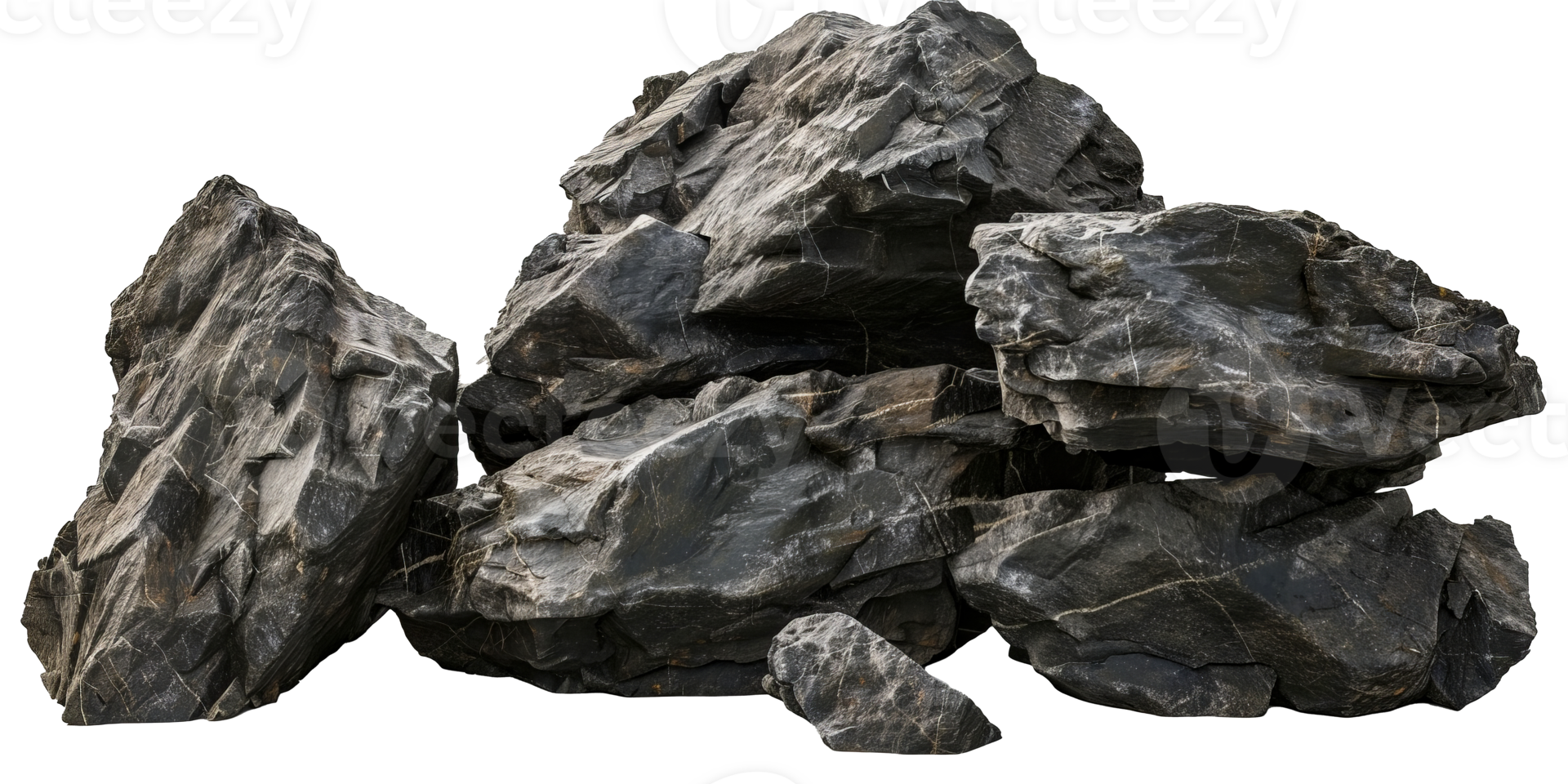 High-Resolution Textured Black Rock Formation cut out on transparent background png