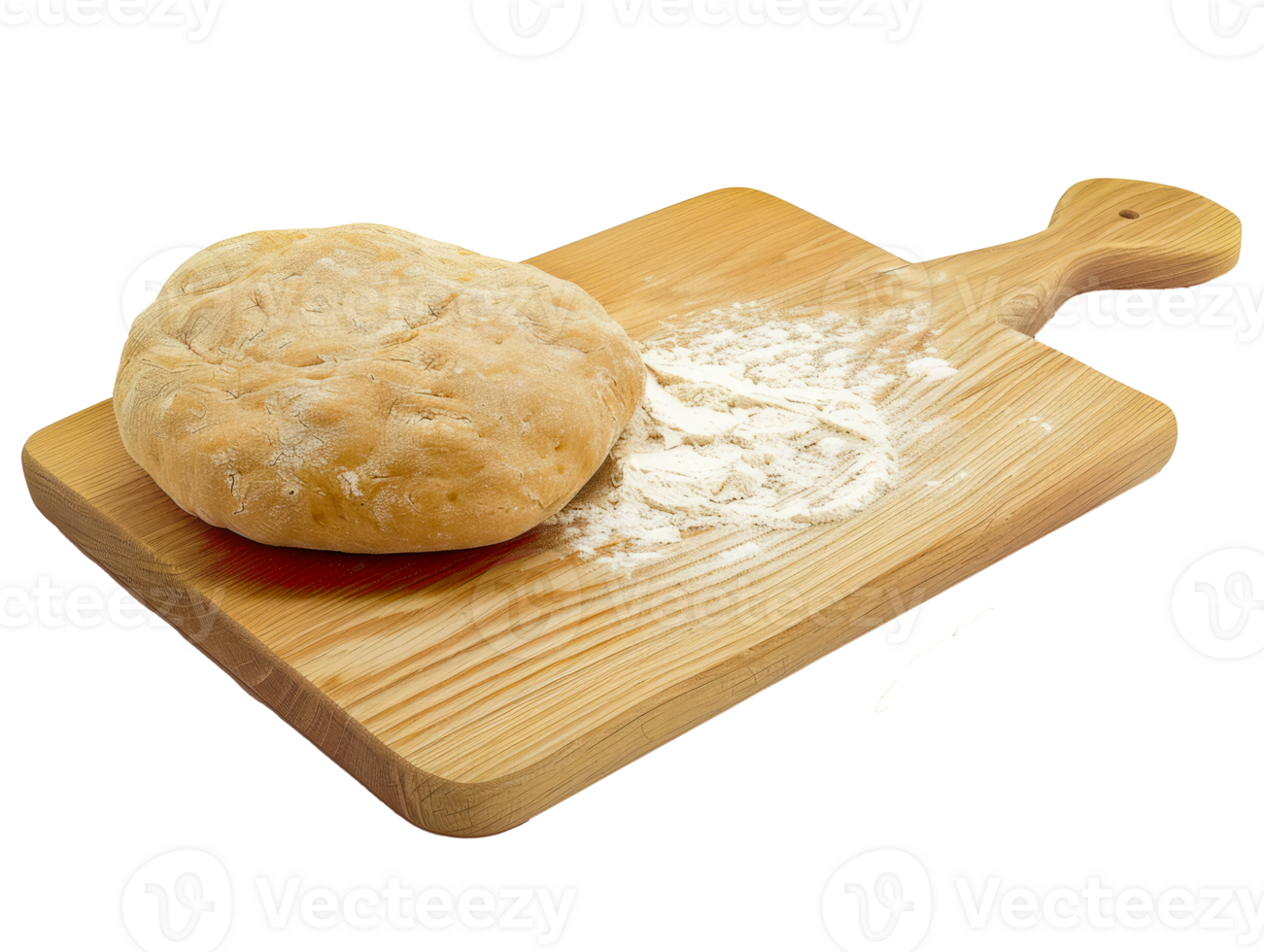 Freshly prepared raw pizza dough on a wooden pizza peel, ready for baking in a traditional oven cut out on transparent background png