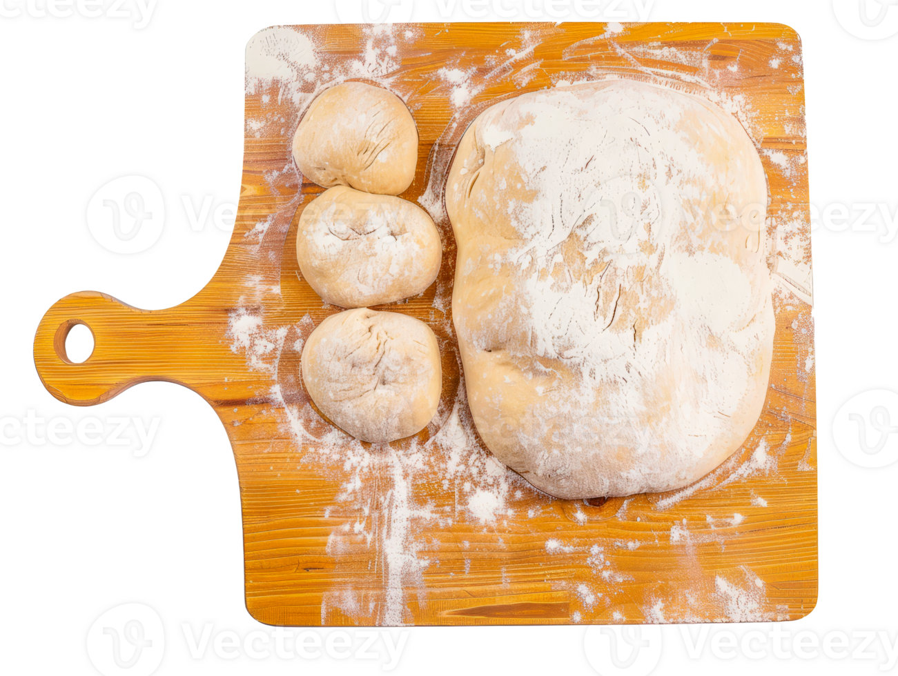 Freshly Prepared Dough on Wooden Board for Baking Bread or Pizza cut out on transparent background png