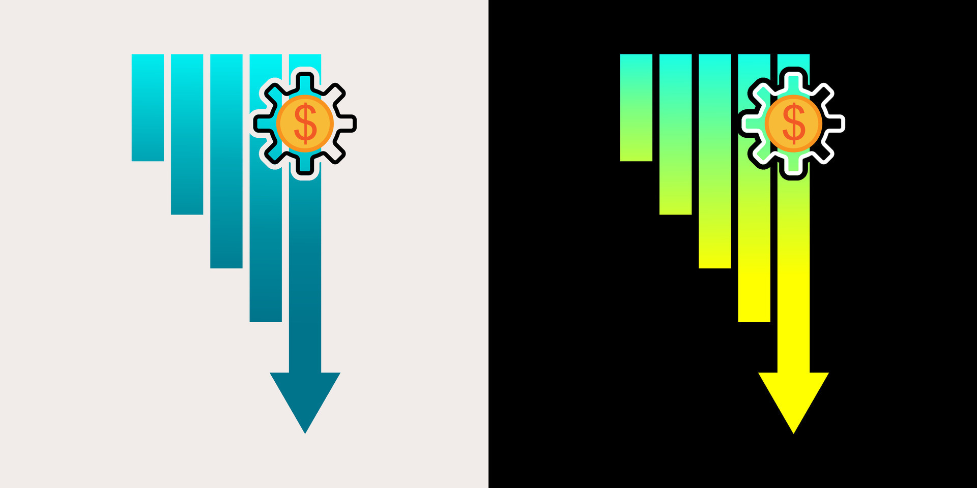Dollar rate decrease icon. Currency decrease icon. Dollar sign symbol ...