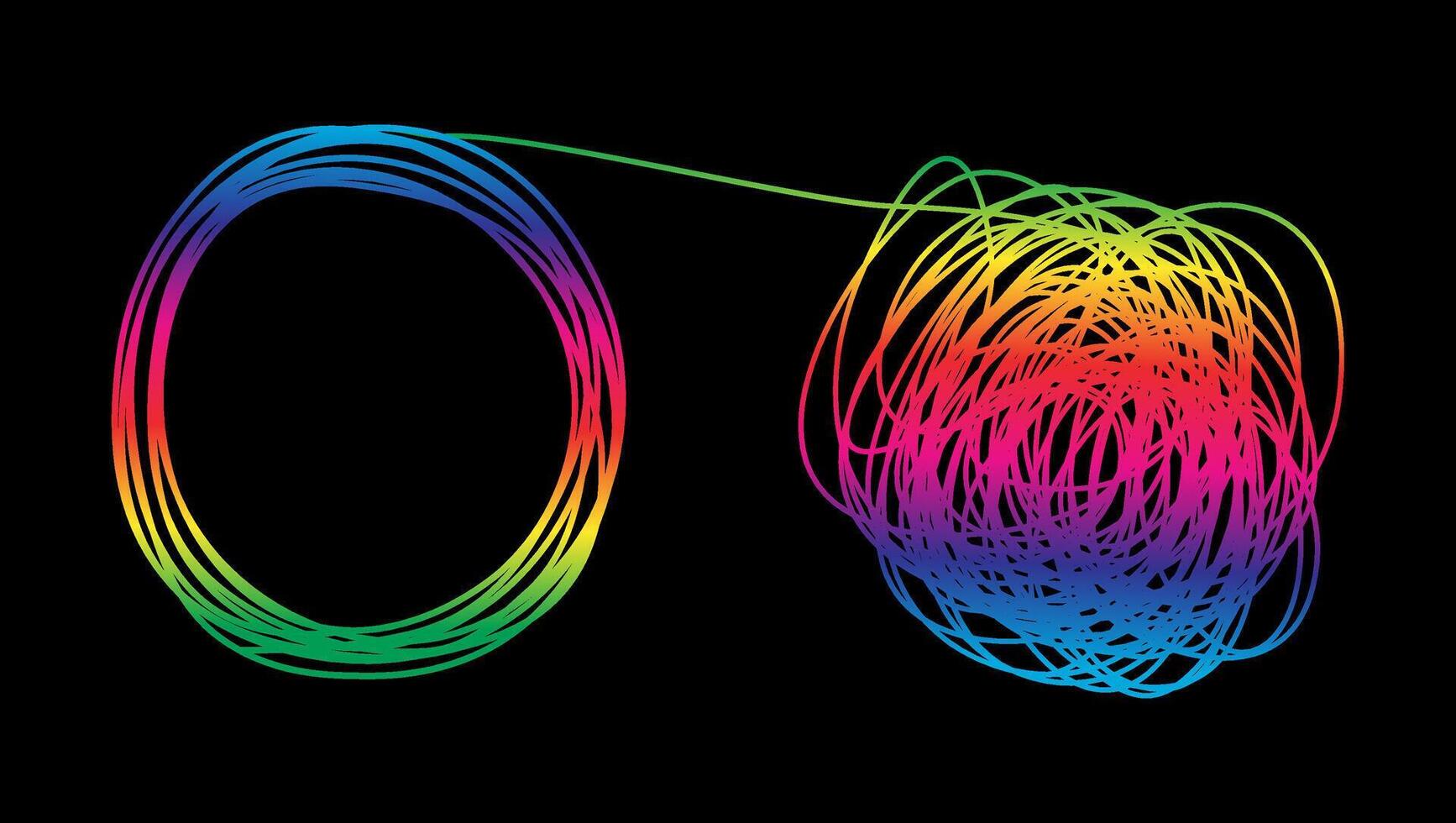 Tangle and untangle, psychotherapy and psychology concept problems solution line illustration. vector