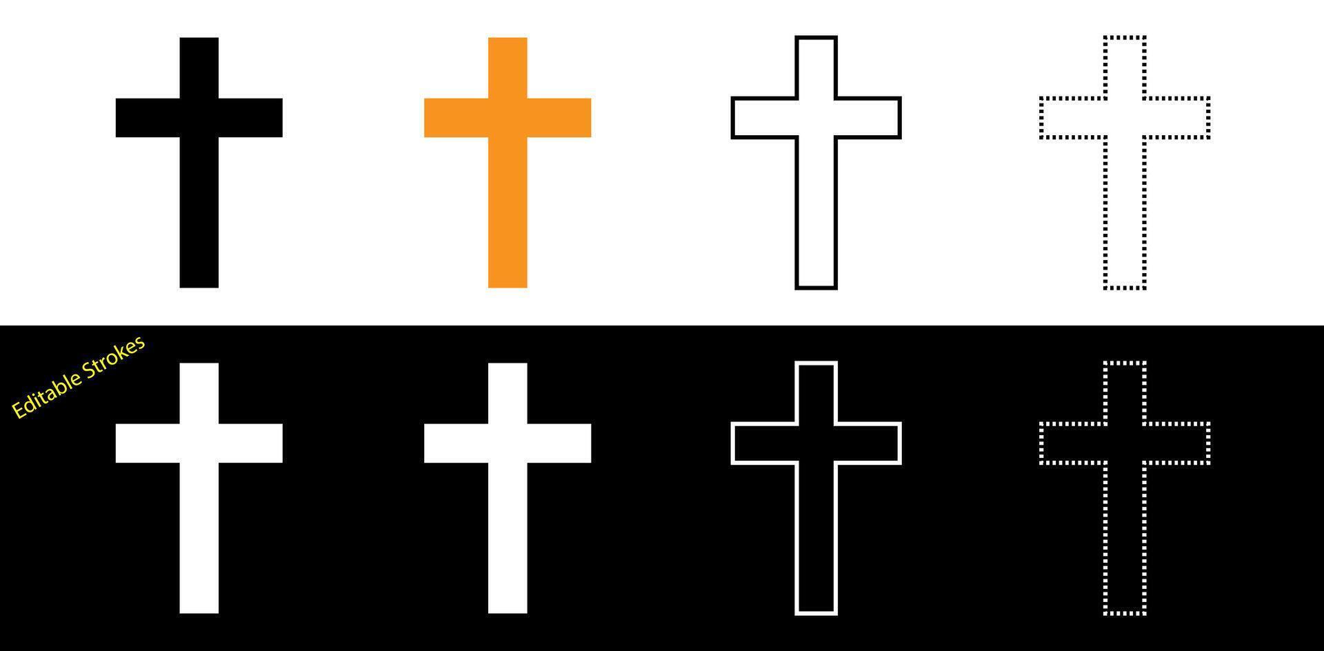 Christian religious cross icons sign symbols isolated on editable strokes. vector