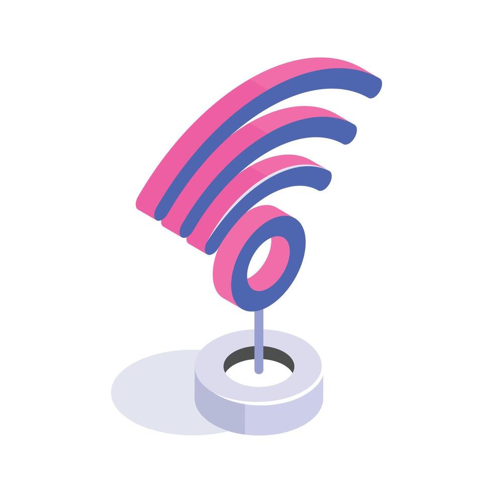An isometric icon depicting a wifi signal, symbolizing wireless internet connectivity vector