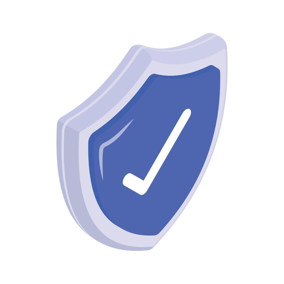 A blue shield icon with a white checkmark symbolizing protection and security. vector