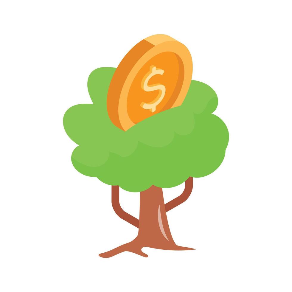 Icon depicting a tree with a coin, symbolizing wealth growth and investment. vector