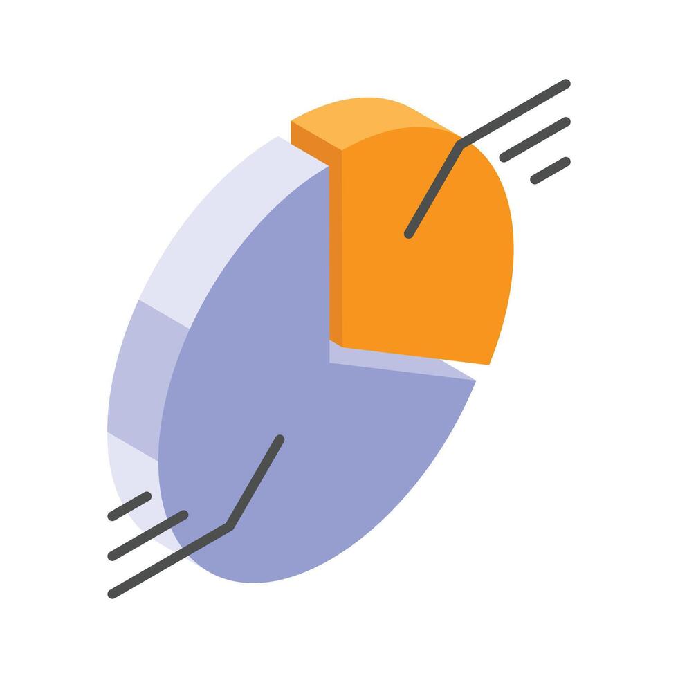 Isometric pie chart icon highlighting specific data segments for detailed analysis vector