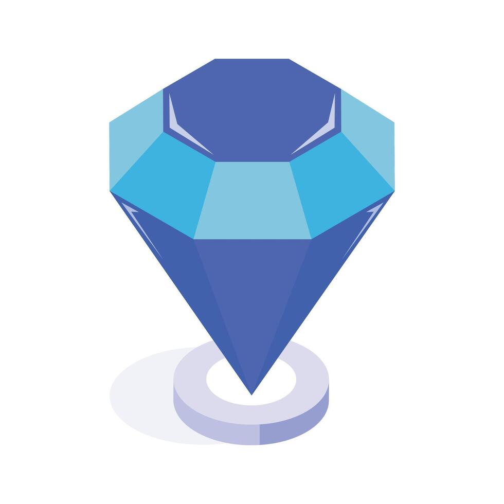 Isometric icon depicting a faceted blue gemstone, symbolizing value, luxury, and elegance. vector