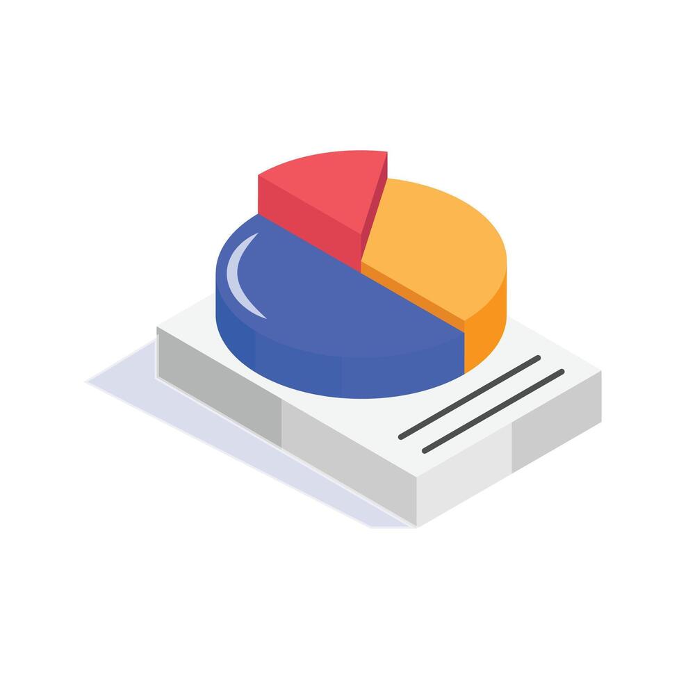 Isometric pie chart icon denoting data distribution, analysis, and presentation in reports vector