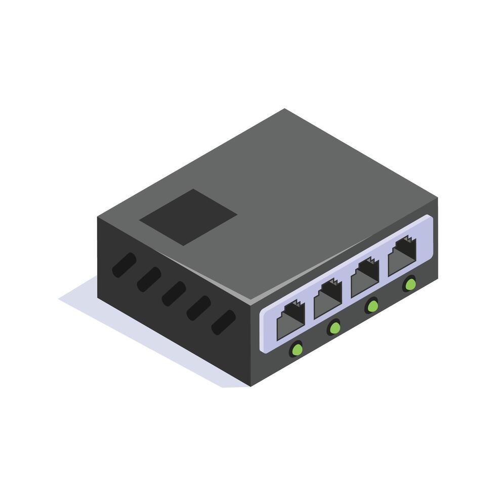 An isometric icon of network hub in trendy style vector