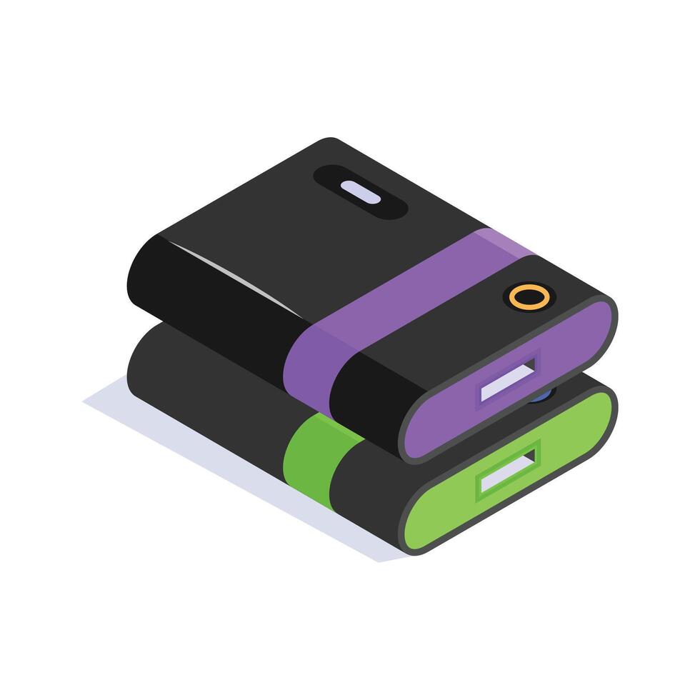 Isometric icon of a power bank, portable charging for electronic devices vector
