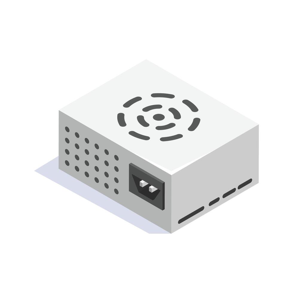Isometric power supply unit icon, perfect for tech, electronics, and hardware designs vector