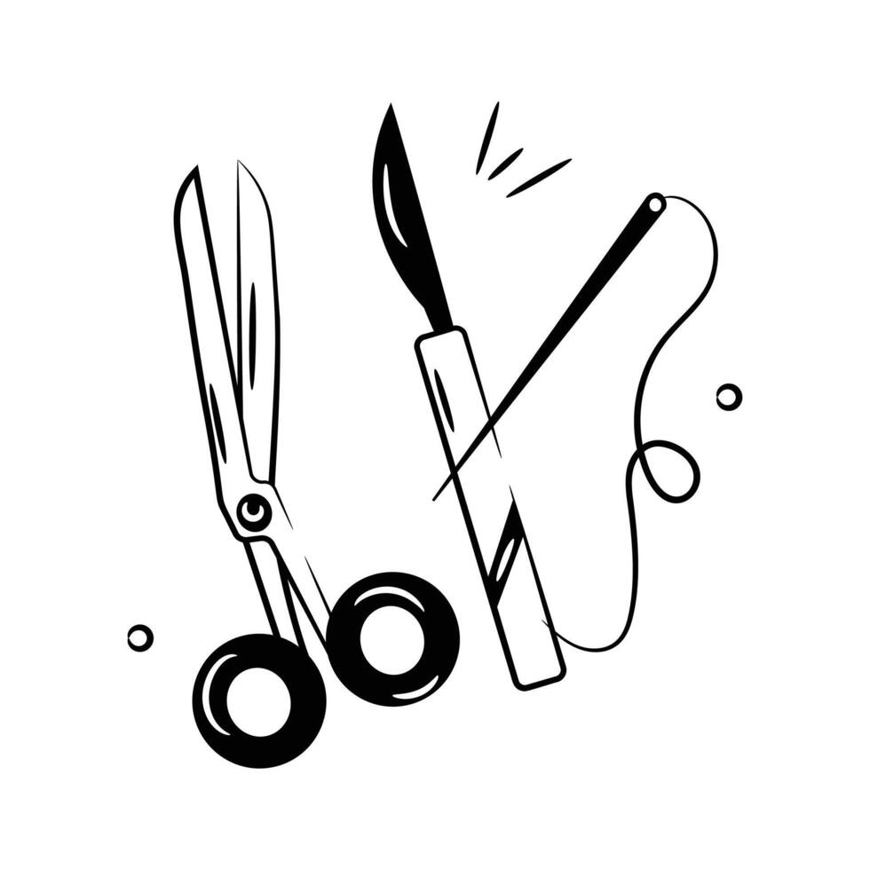 Surgical tools, surgical instruments hand drawn doodle icon vector
