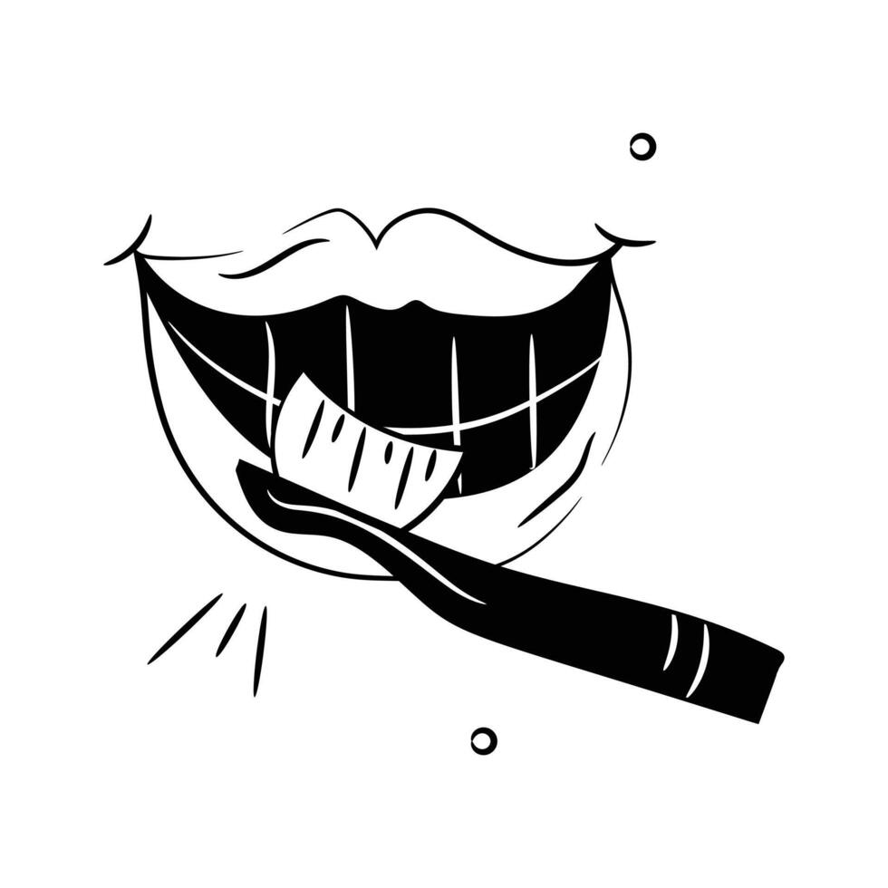Premium hand drawn doodle icon of brushing teeth, customizable vector