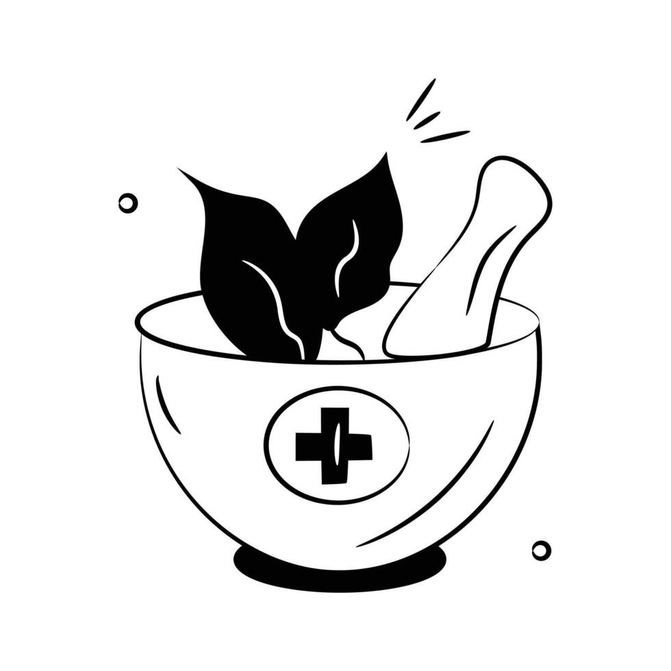Leaves inside bowl denoting concept icon of herbal medicine vector