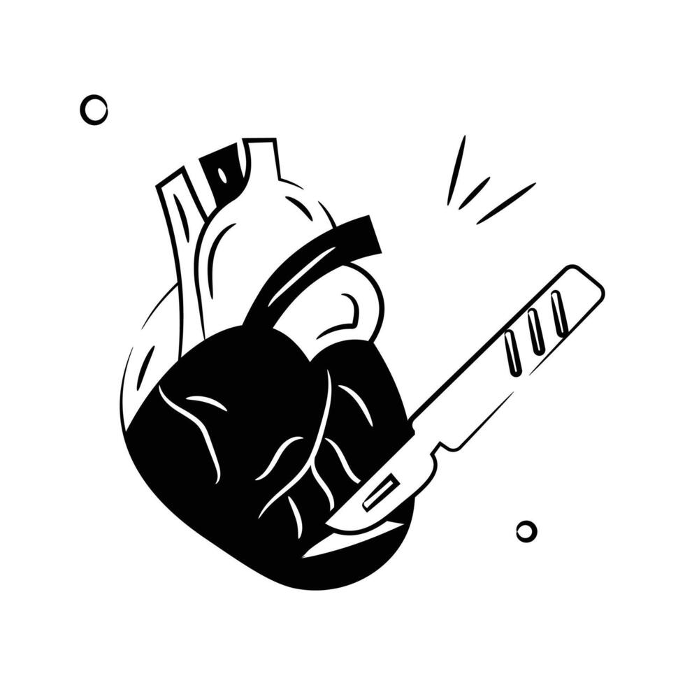 An icon representing heart surgery with a detailed heart and surgical scalpel. vector