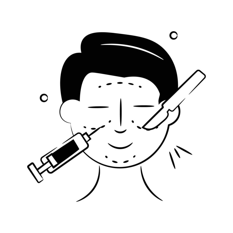 Cosmetic surgery with syringe and scalpel, doodle icon of dermatology vector