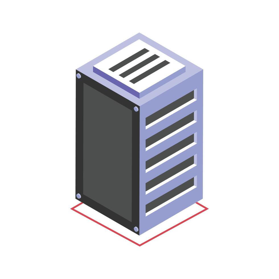 Isometric icon of a server rack, used for data storage vector