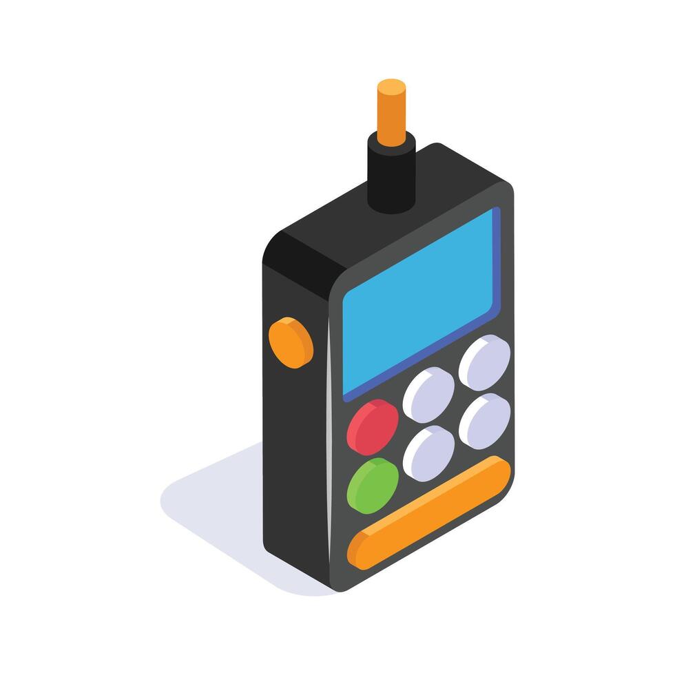 Isometric icon of a vintage mobile phone, showcasing early communication technology vector