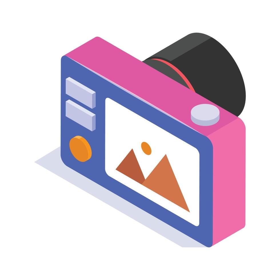 Well designed isometric icon of digital camera in modern style vector
