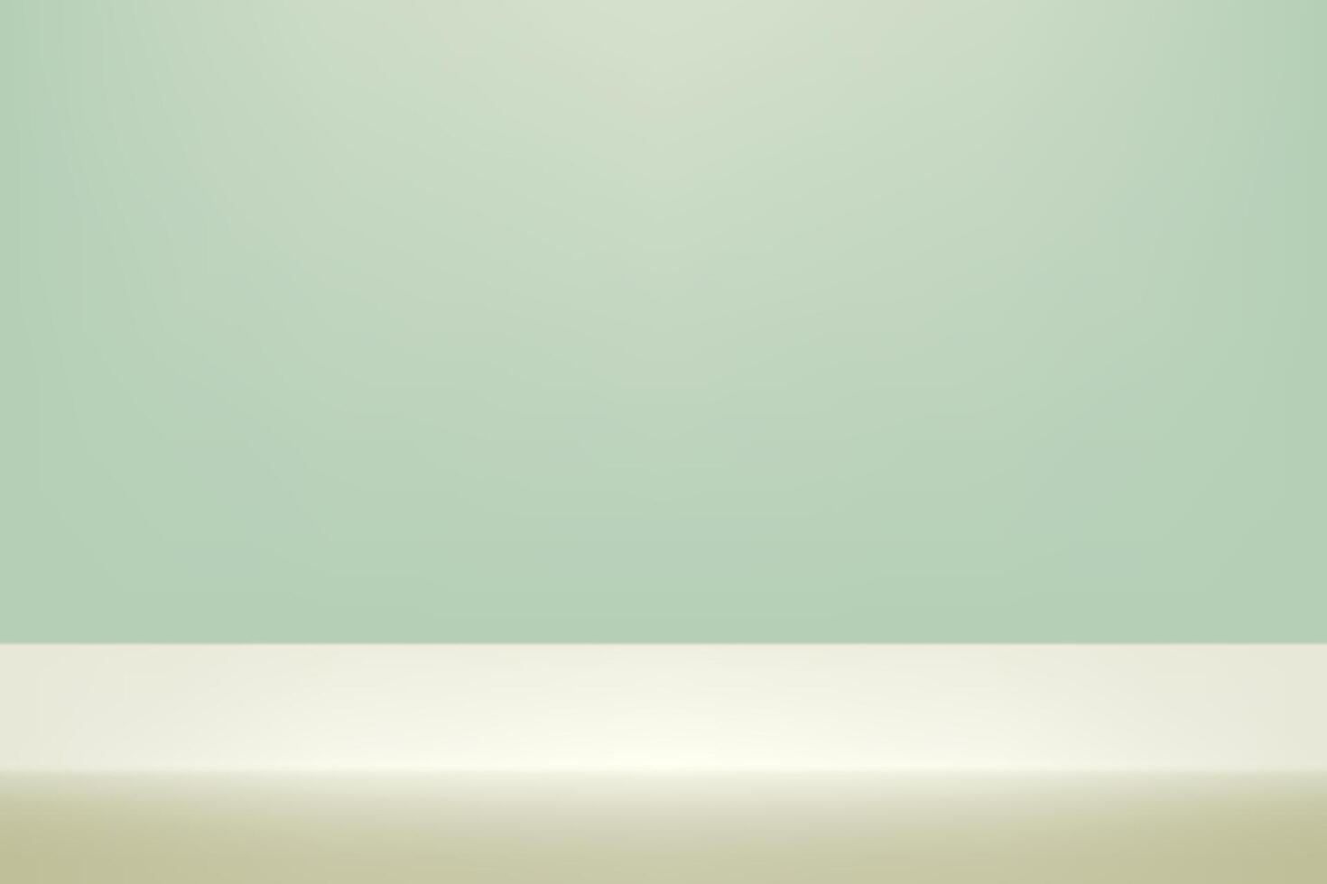 Pastel green Studio background. two tone color studio room background. Space for selling products on the website. Pastel green and cream Background Empty Room Studio with table. vector