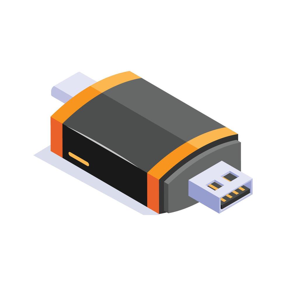 Universal serial bus, external data storage, flash drive icon in isometric style vector