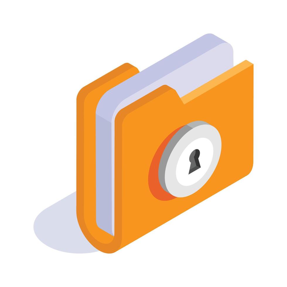 Encrypted folder isometric icon, depicting secure file storage and data protection vector