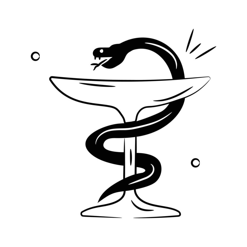 Icon of a snake coiled around a cup, representing pharmacy and medicine. vector