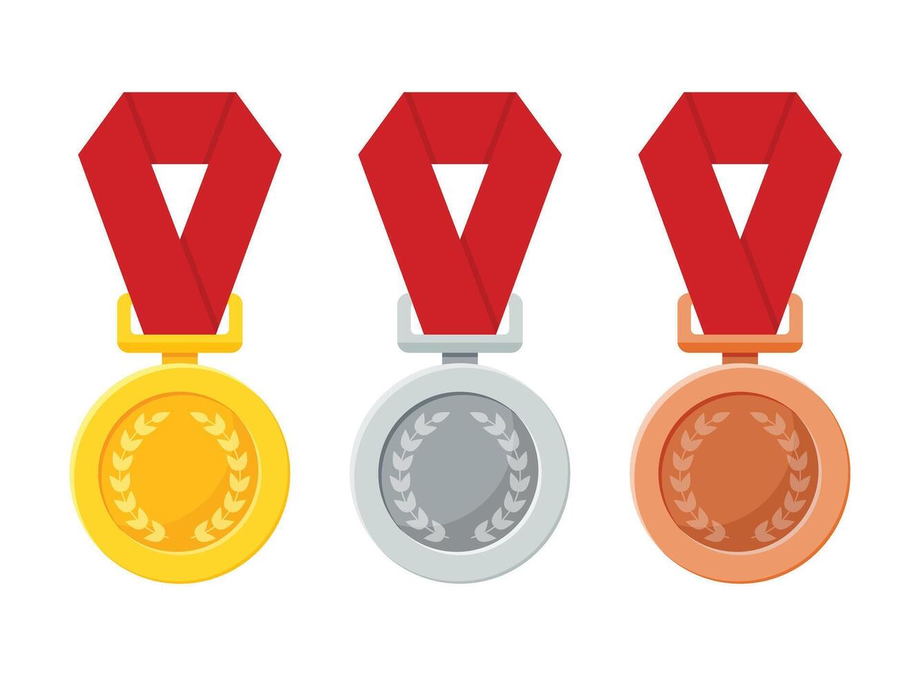 Gold, silver, bronze medals icons set in flat style. Trophy award illustration on isolated background. Winner sign business concept. vector