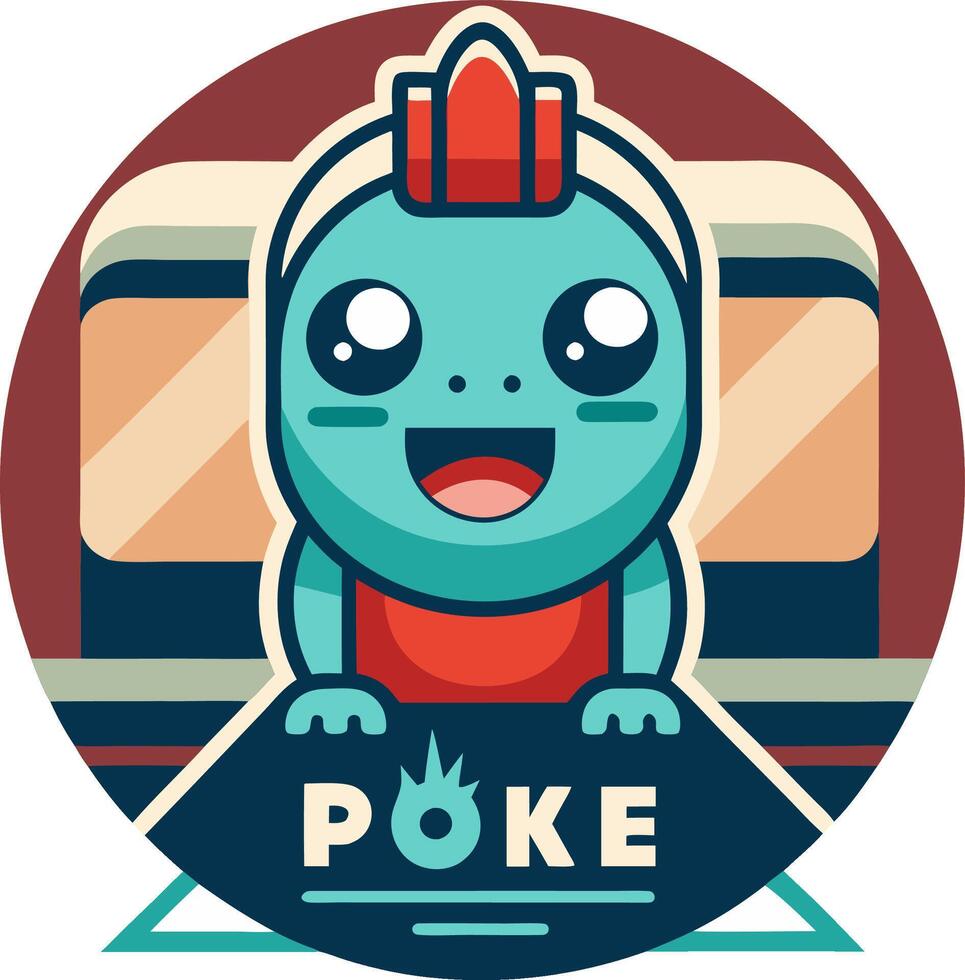 Poke cartoon Minimal Illustration logo. Cute animal mascot Logo cartoon, modern and happy. vector
