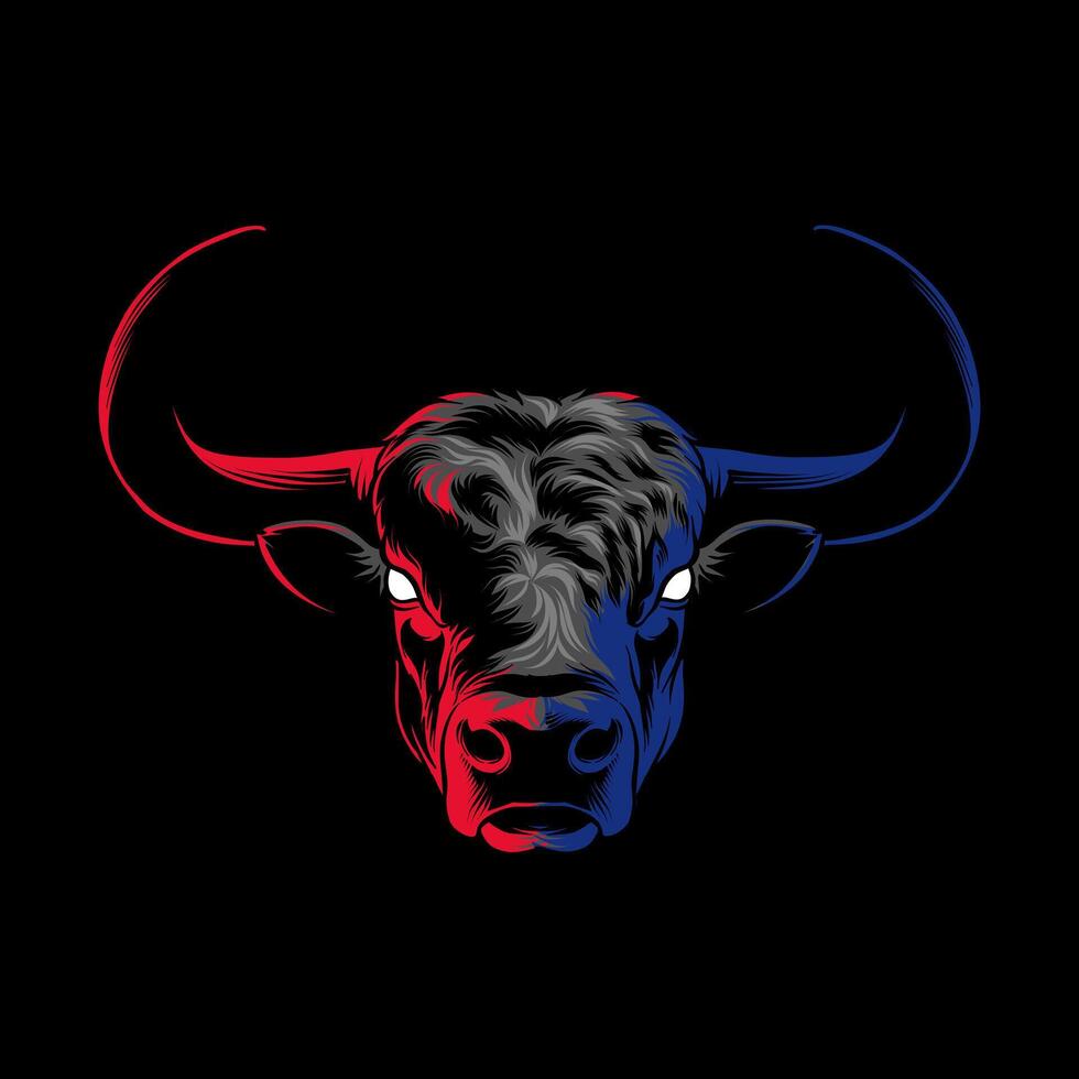 illustration of a blue and red bull silhouette on a black background vector
