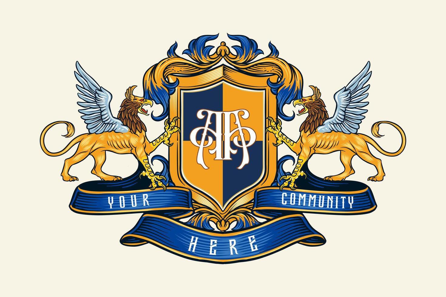colored griffin crest logo illustration in a decorative style vector