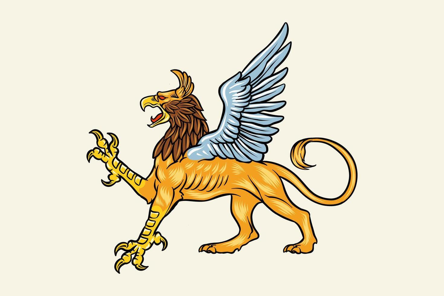 Colorful illustration of a Griffin in vintage style, with sharp claws vector