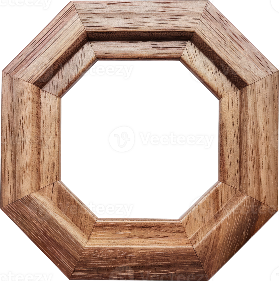 Polished dark wood octagonal frame for photos png