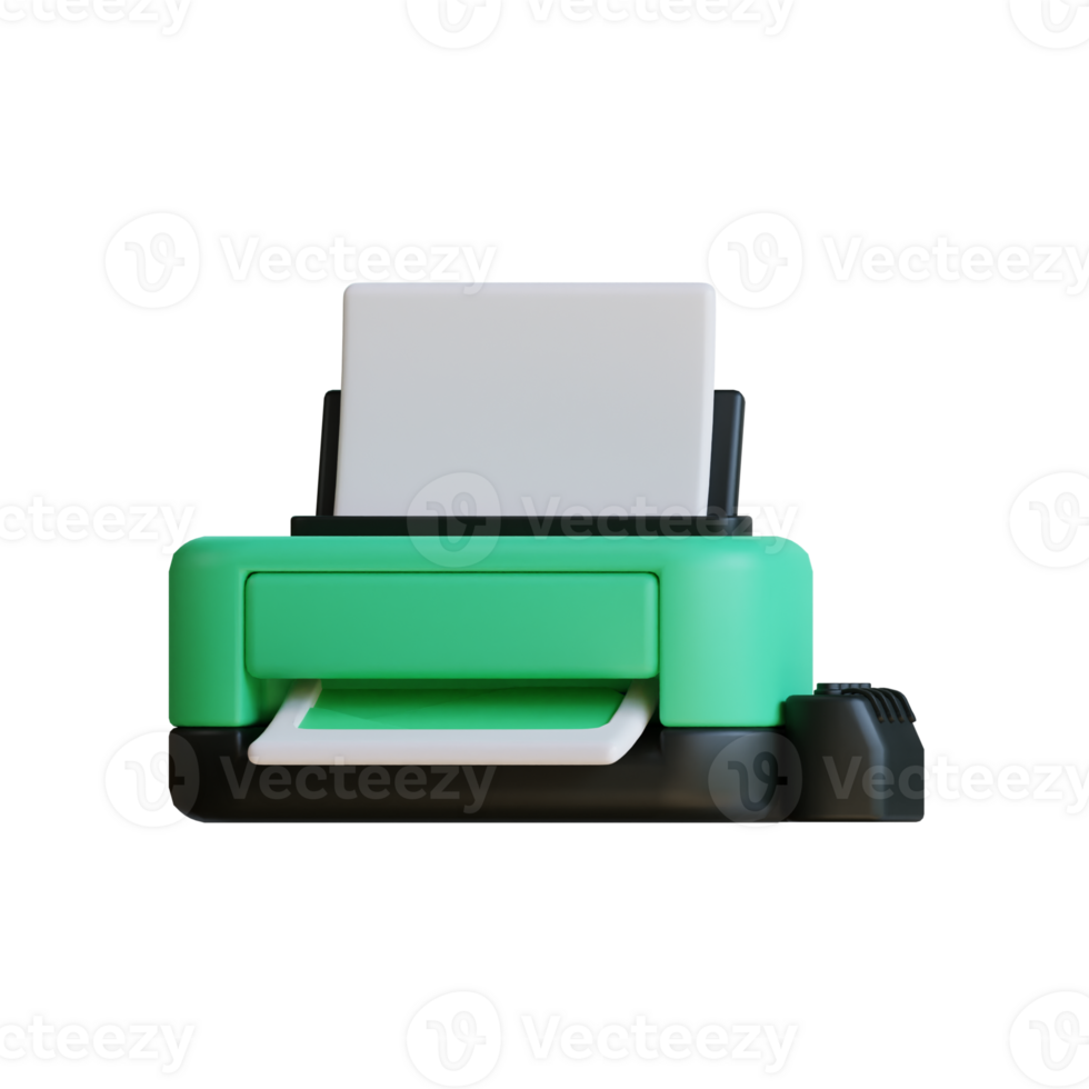 Green printer machine for printing documents, paper, images. 3d illustration png