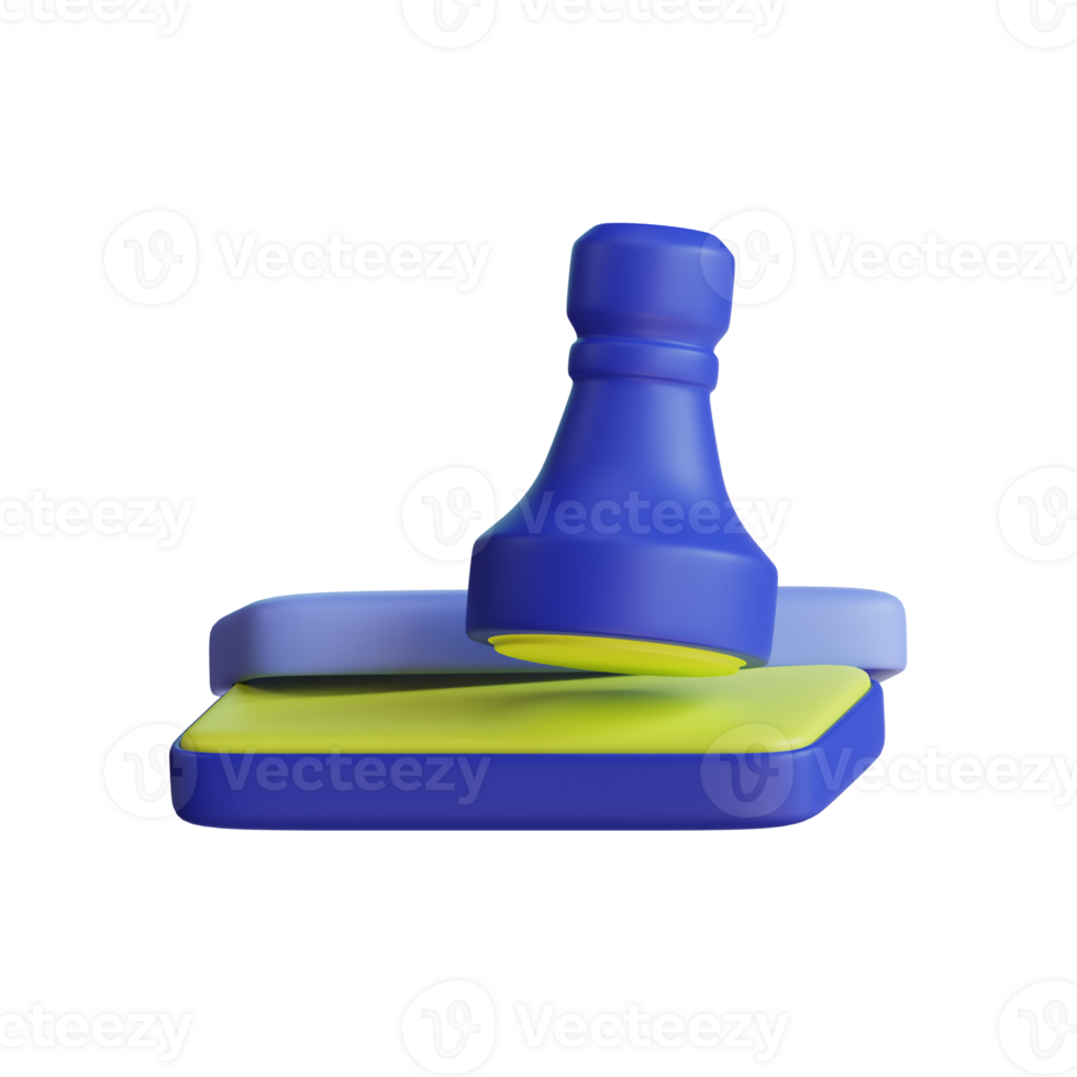3D illustration of a blue and yellow rubber stamp isolated on a transparent background. png