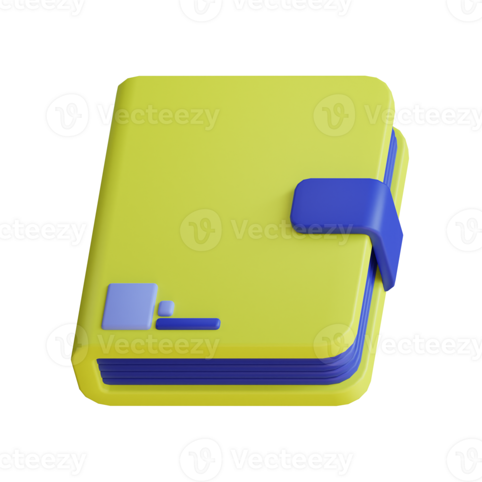 3D illustration of a closed yellow book icon isolated on transparent background. png