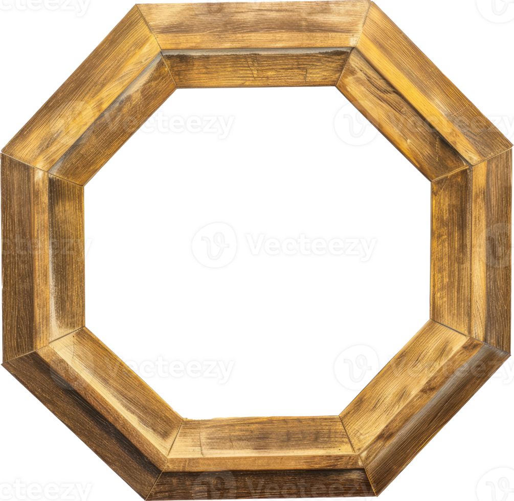 Light oak octagonal picture frame with rustic finish png